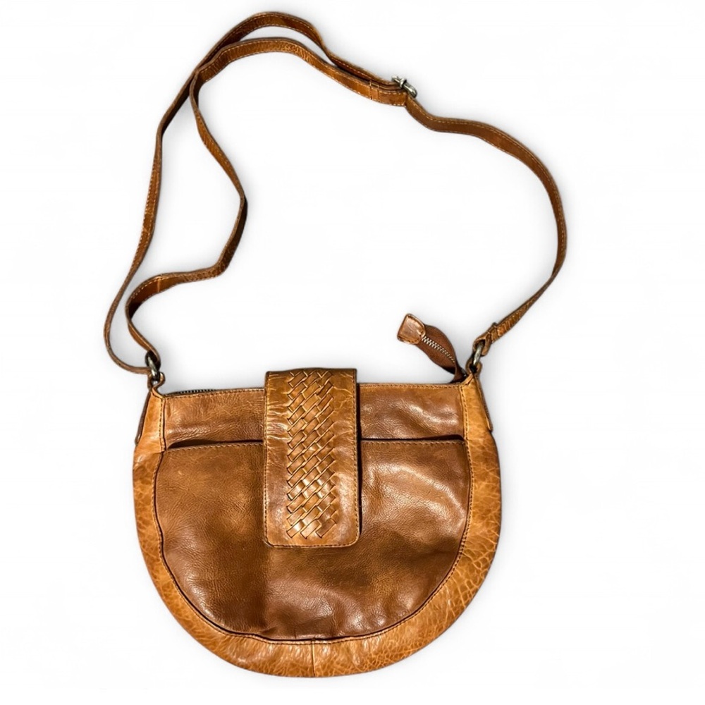 Vilenca Holland Brown/Tan Leather Woven Braided Crossbody Bag 11.5x8” Preowned